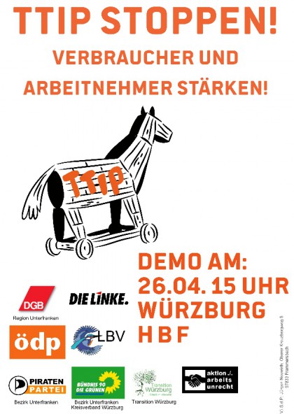 Flyer Demo "TTIP stoppen!" in Würzburg